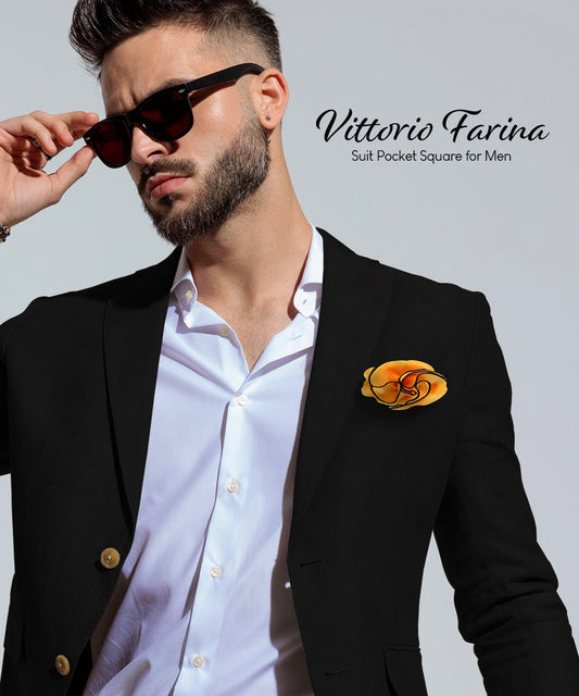 Vittorio Farina Round Satin Pocket Square with Embroidered Piping - Suits You Sir - Amber and Black - 