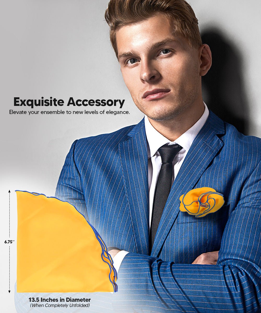 Vittorio Farina Round Satin Pocket Square with Embroidered Piping - Suits You Sir - Amber and Royal - 