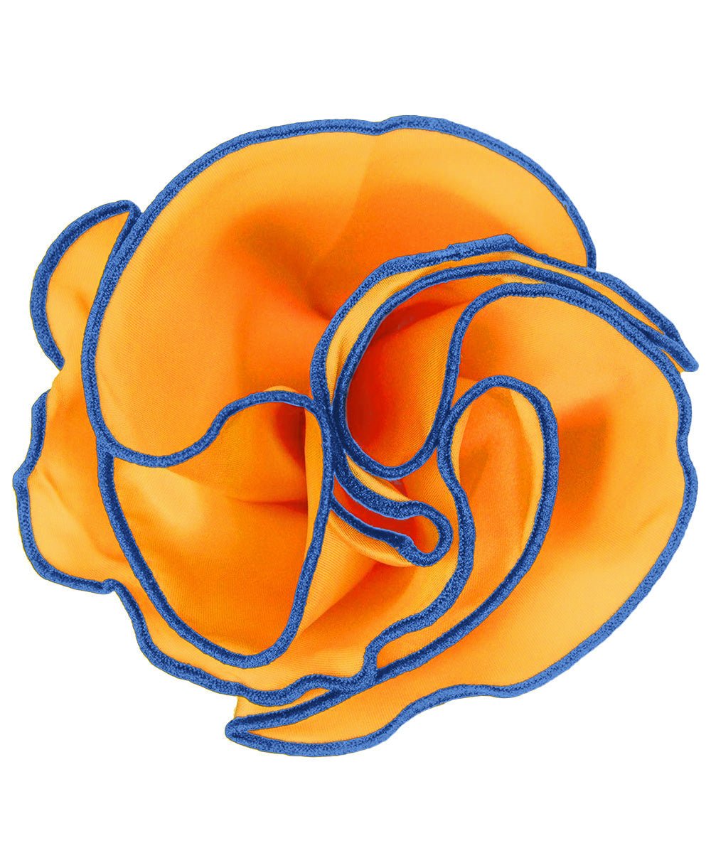 Vittorio Farina Round Satin Pocket Square with Embroidered Piping - Suits You Sir - Amber and Royal - 