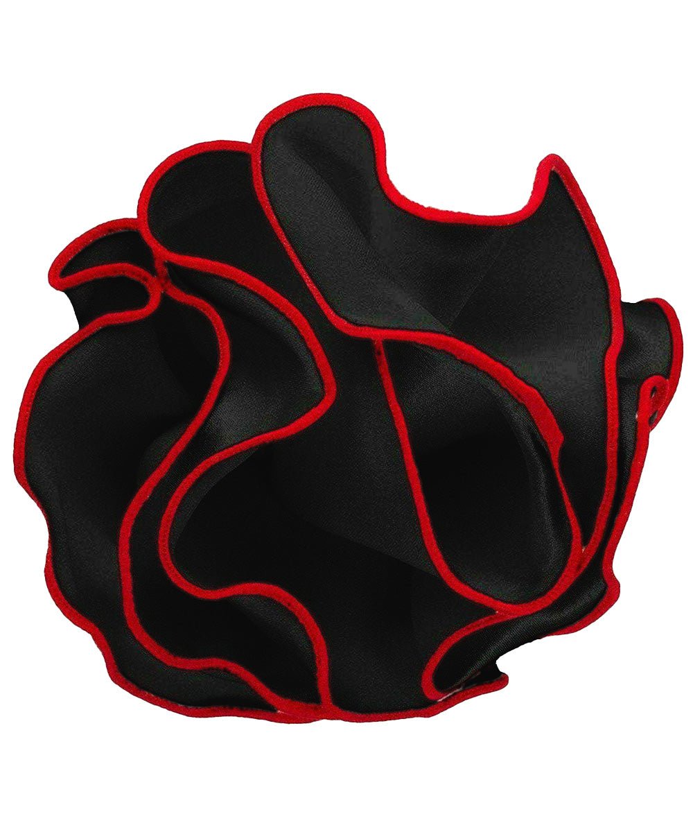 Vittorio Farina Round Satin Pocket Square with Embroidered Piping - Suits You Sir - Black and Red - 