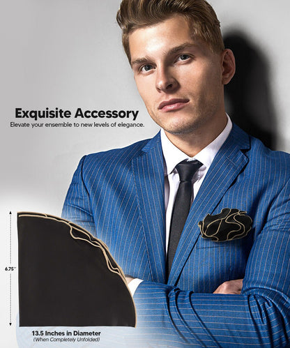Vittorio Farina Round Satin Pocket Square with Embroidered Piping - Suits You Sir - Black and Tan - 