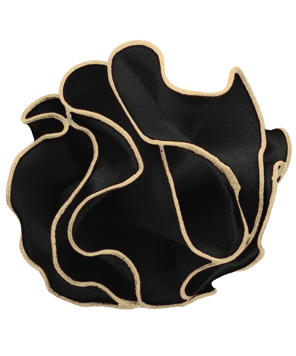 Vittorio Farina Round Satin Pocket Square with Embroidered Piping - Suits You Sir - Black and Tan - 