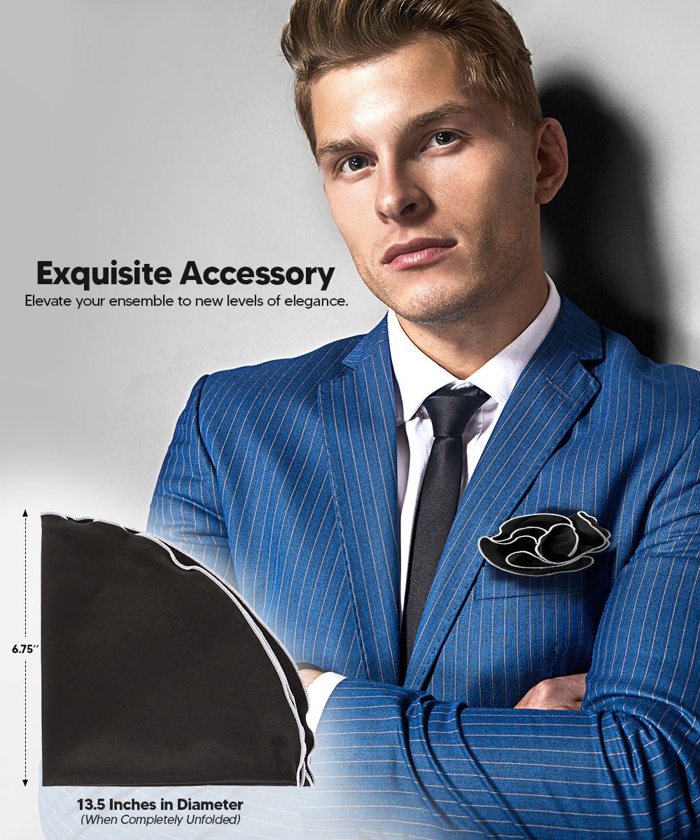 Vittorio Farina Round Satin Pocket Square with Embroidered Piping - Suits You Sir - Black and White - 