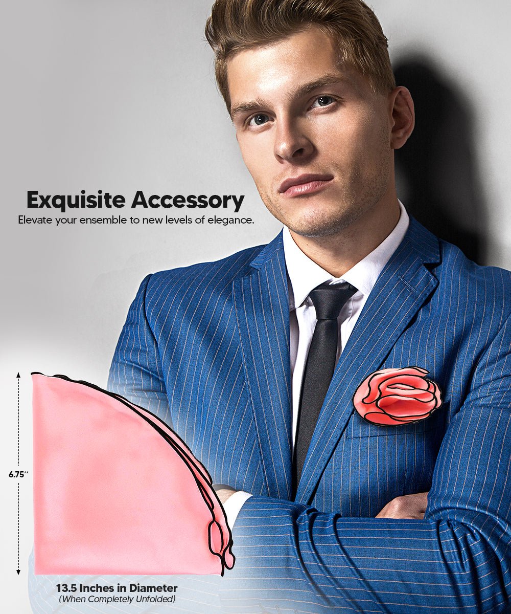 Vittorio Farina Round Satin Pocket Square with Embroidered Piping - Suits You Sir - Blush and Black - 