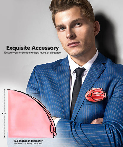 Vittorio Farina Round Satin Pocket Square with Embroidered Piping - Suits You Sir - Blush and Black - 
