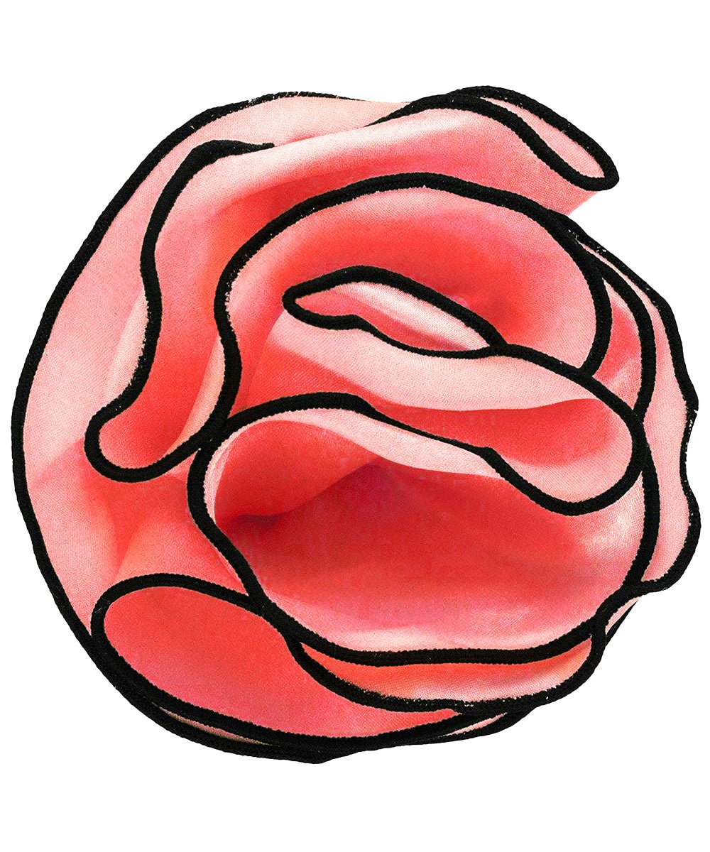 Vittorio Farina Round Satin Pocket Square with Embroidered Piping - Suits You Sir - Blush and Black - 