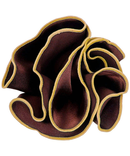 Vittorio Farina Round Satin Pocket Square with Embroidered Piping - Suits You Sir - Brown and Gold - 