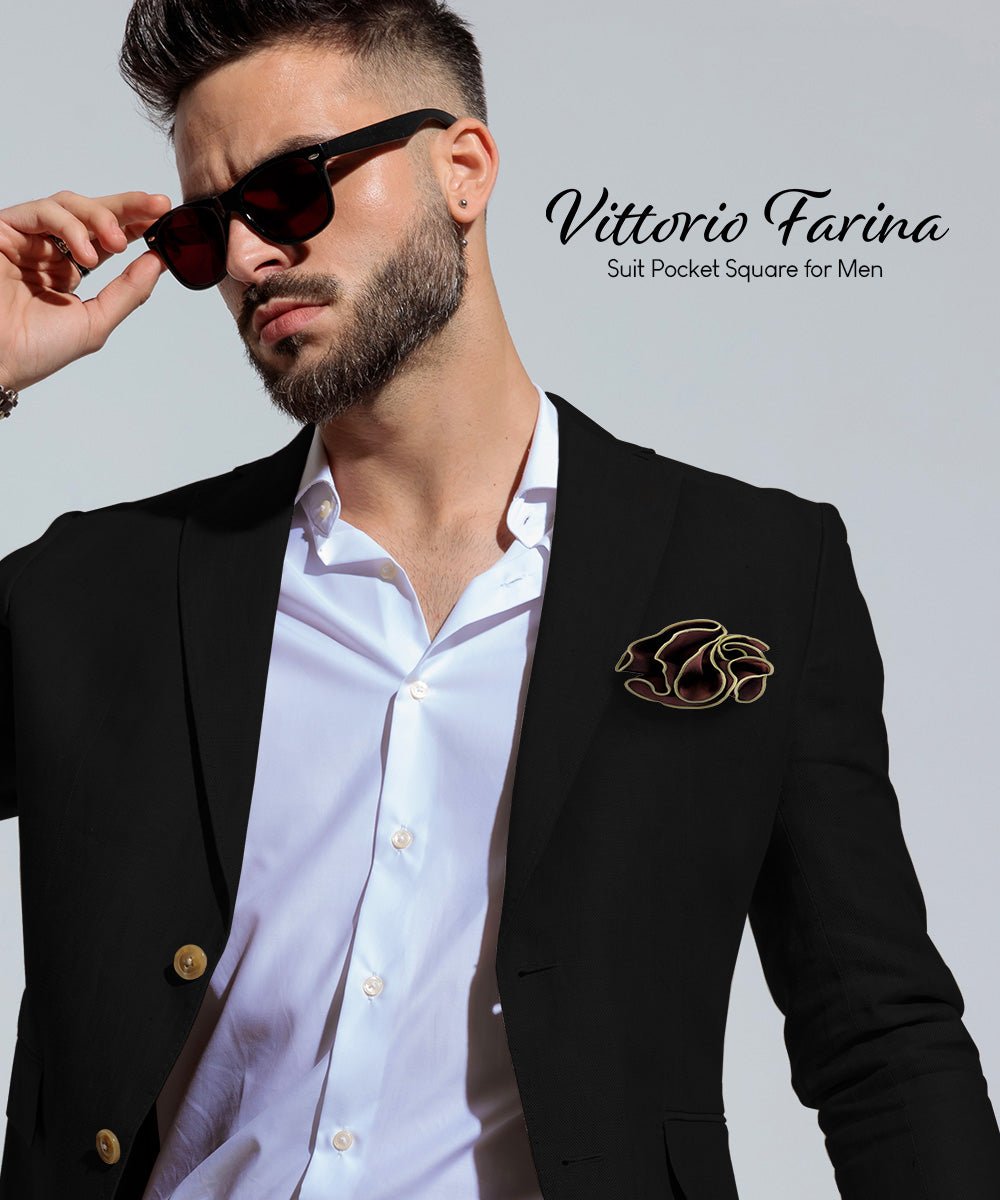 Vittorio Farina Round Satin Pocket Square with Embroidered Piping - Suits You Sir - Brown and Lime Green - 