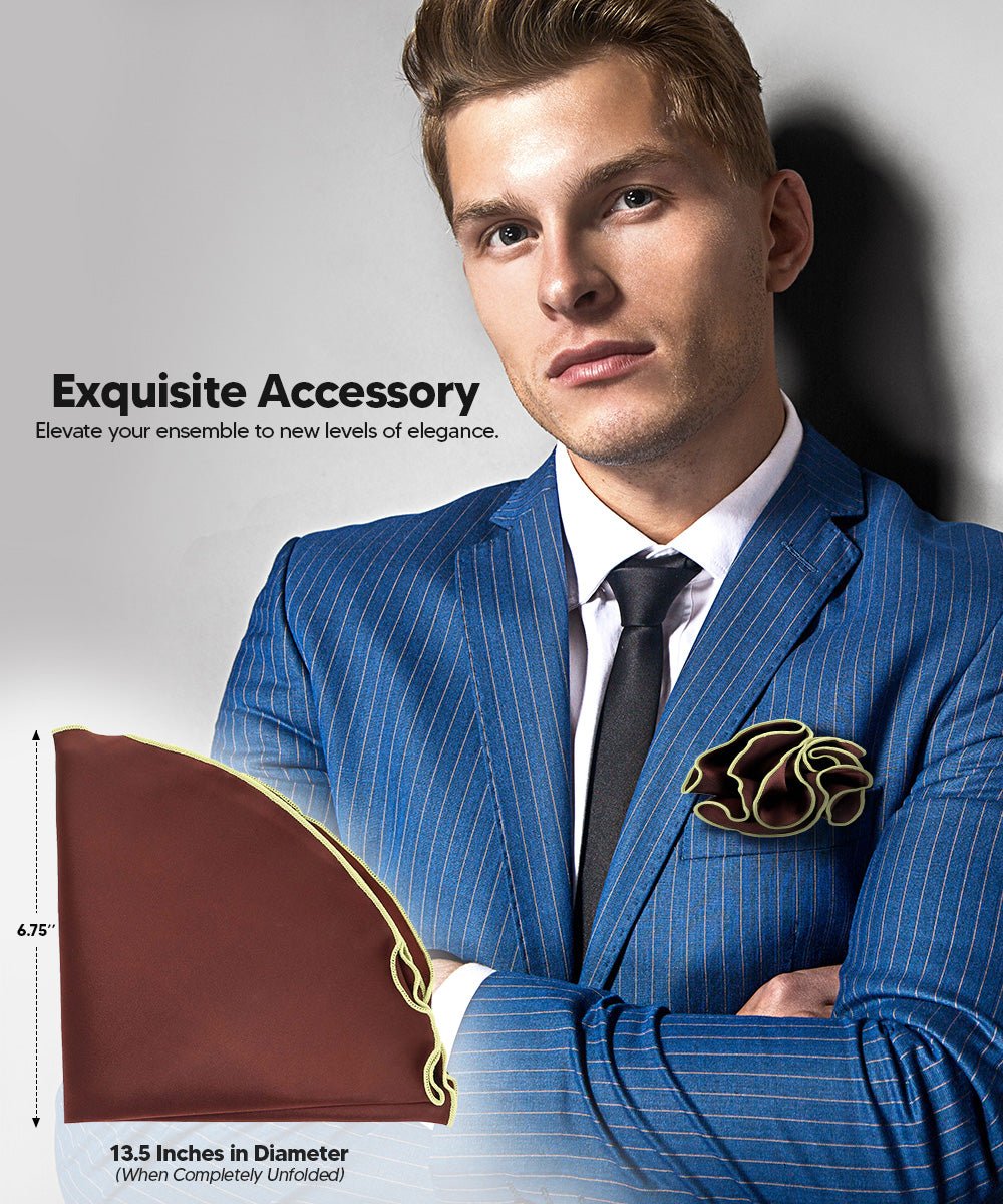 Vittorio Farina Round Satin Pocket Square with Embroidered Piping - Suits You Sir - Brown and Mint Green - 