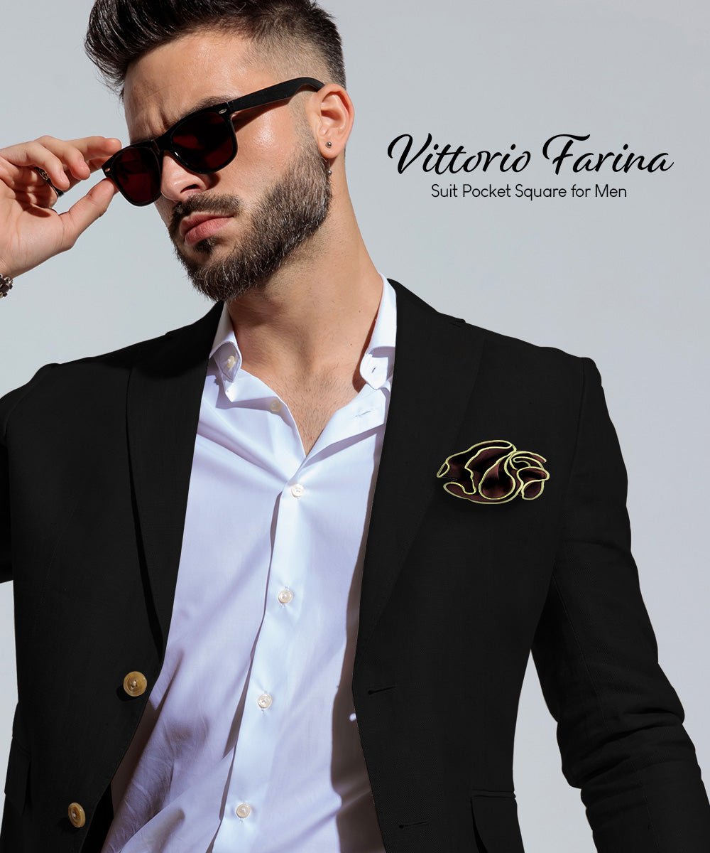 Vittorio Farina Round Satin Pocket Square with Embroidered Piping - Suits You Sir - Brown and Mint Green - 