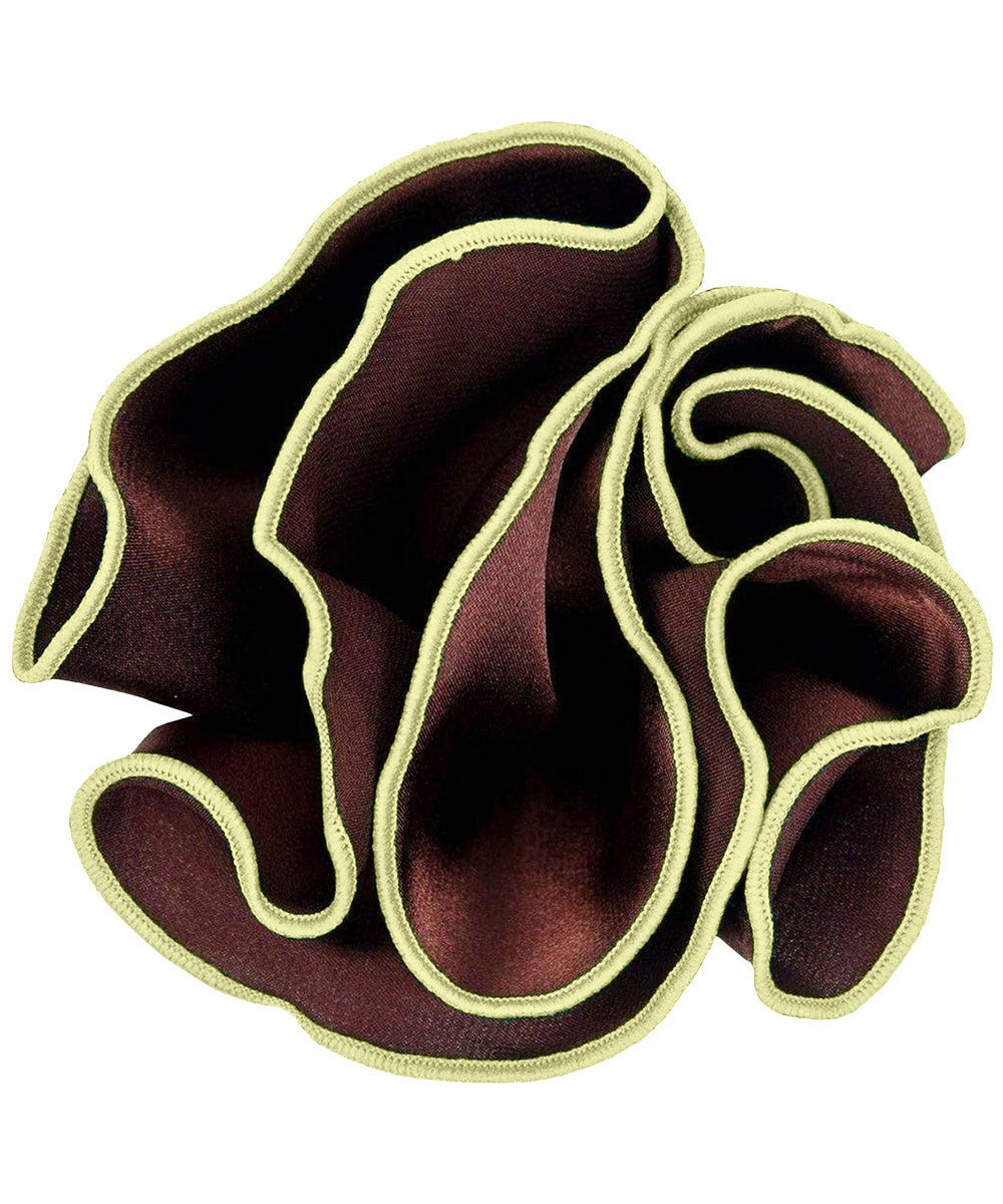 Vittorio Farina Round Satin Pocket Square with Embroidered Piping - Suits You Sir - Brown and Mint Green - 