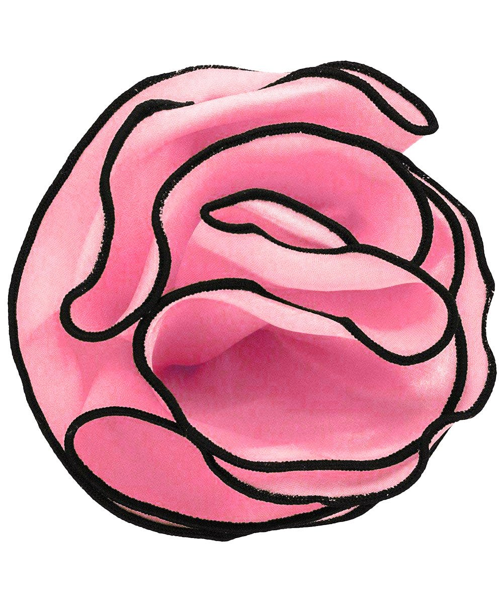 Vittorio Farina Round Satin Pocket Square with Embroidered Piping - Suits You Sir - Bubblegum Pink and Black - 