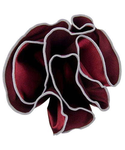 Vittorio Farina Round Satin Pocket Square with Embroidered Piping - Suits You Sir - Burgundy and White - 