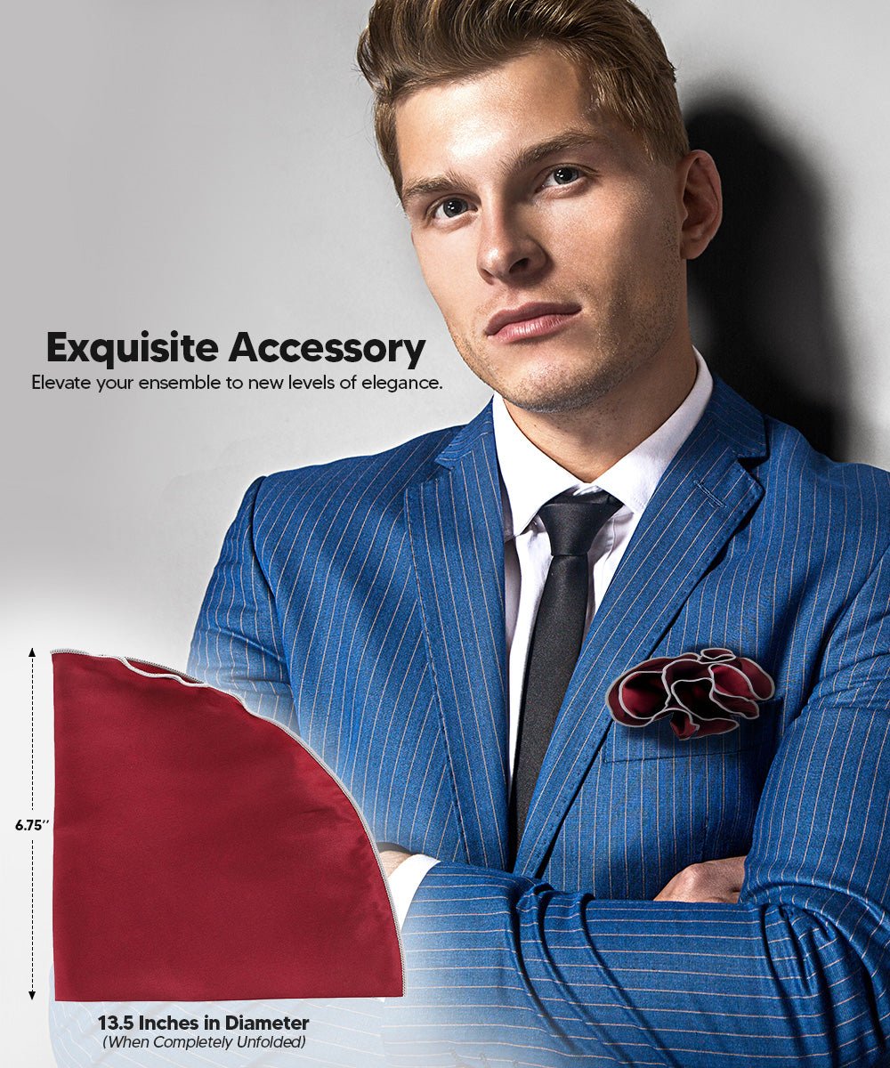 Vittorio Farina Round Satin Pocket Square with Embroidered Piping - Suits You Sir - Burgundy and White - 