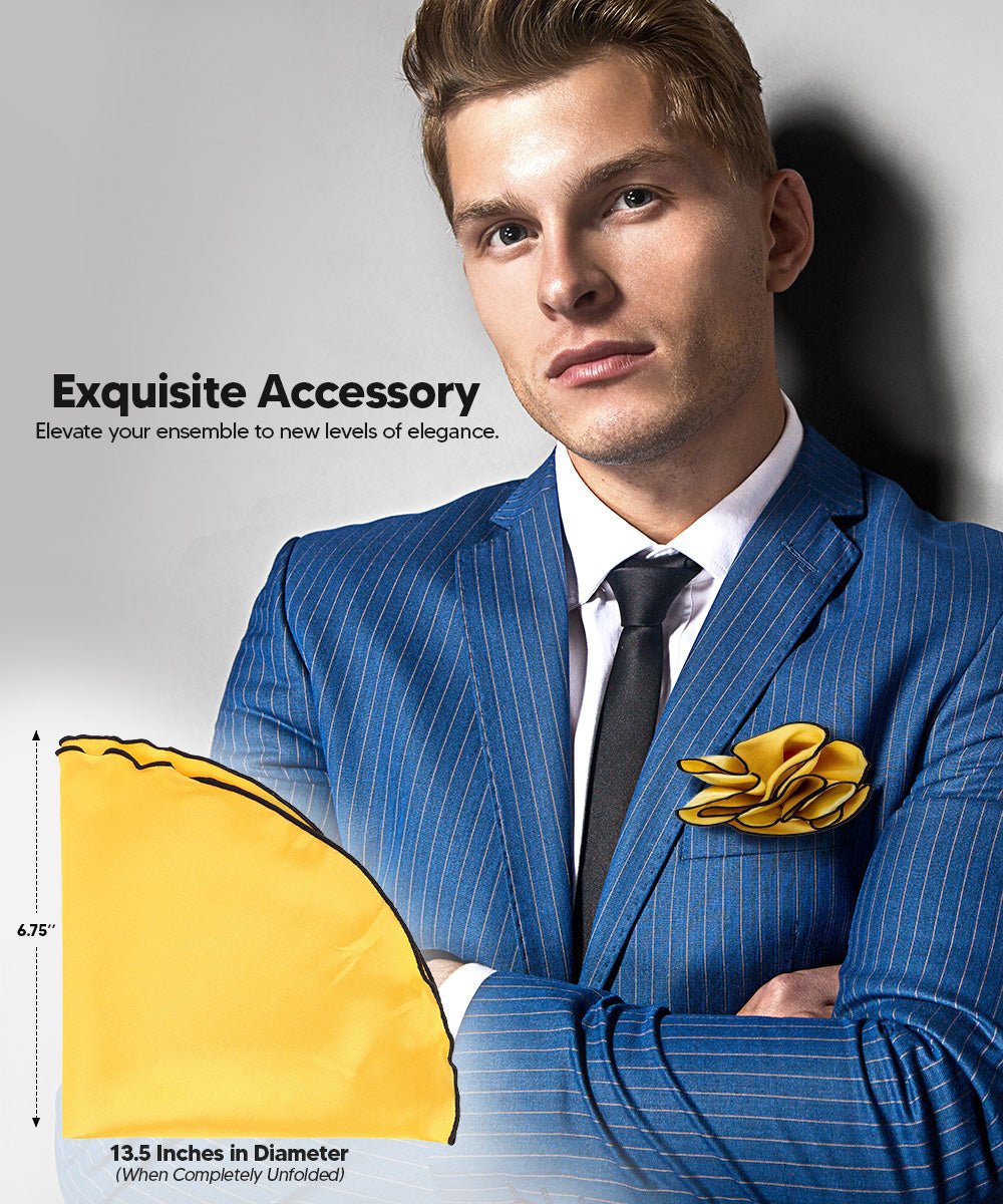 Vittorio Farina Round Satin Pocket Square with Embroidered Piping - Suits You Sir - Gold and Black - 
