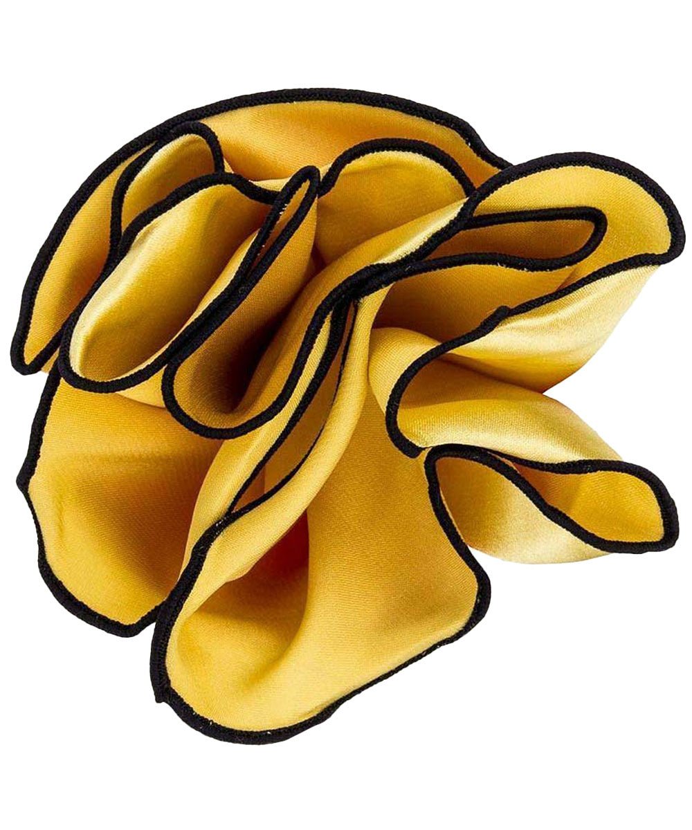 Vittorio Farina Round Satin Pocket Square with Embroidered Piping - Suits You Sir - Gold and Black - 