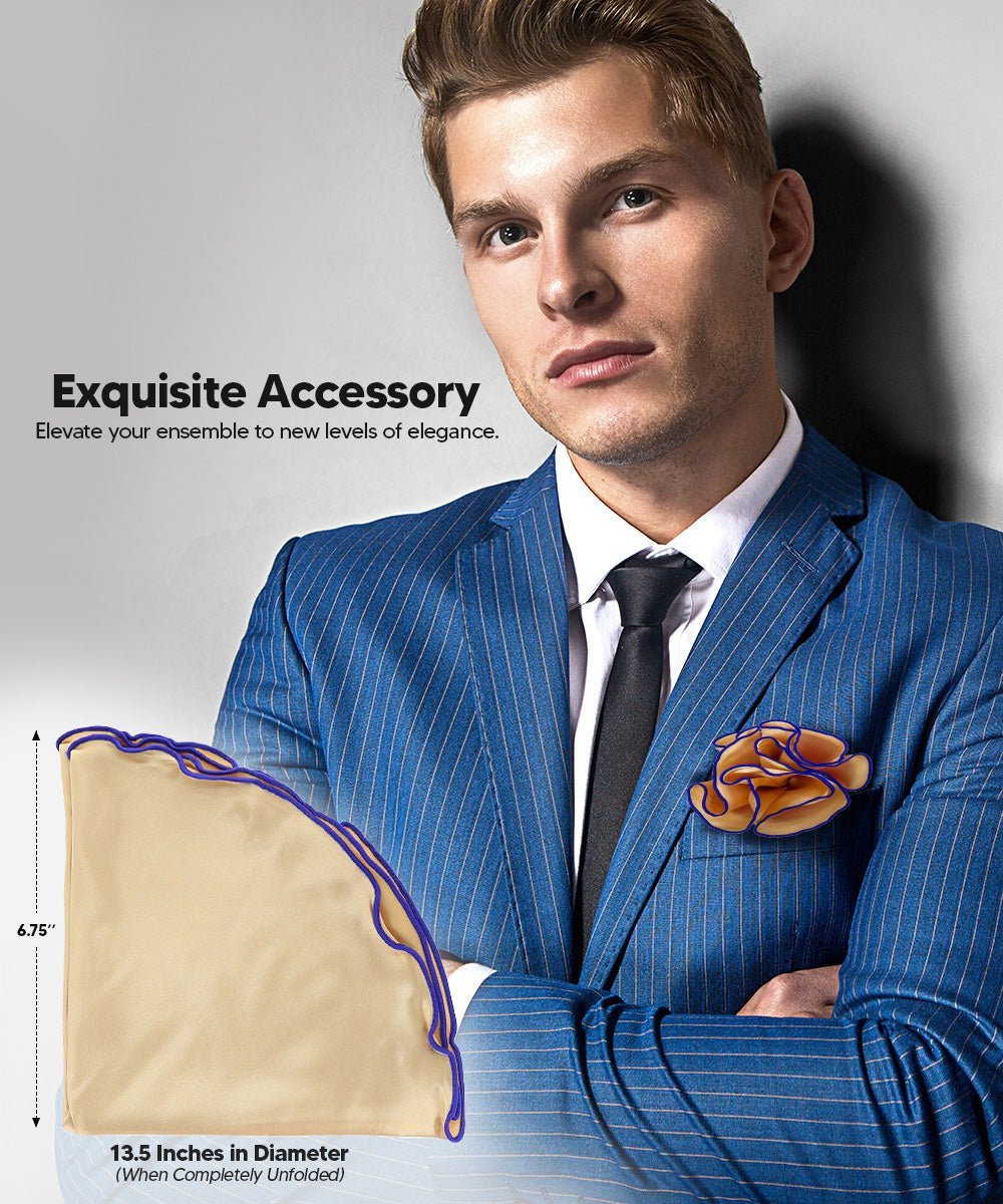 Vittorio Farina Round Satin Pocket Square with Embroidered Piping - Suits You Sir - Gold and Purple - 