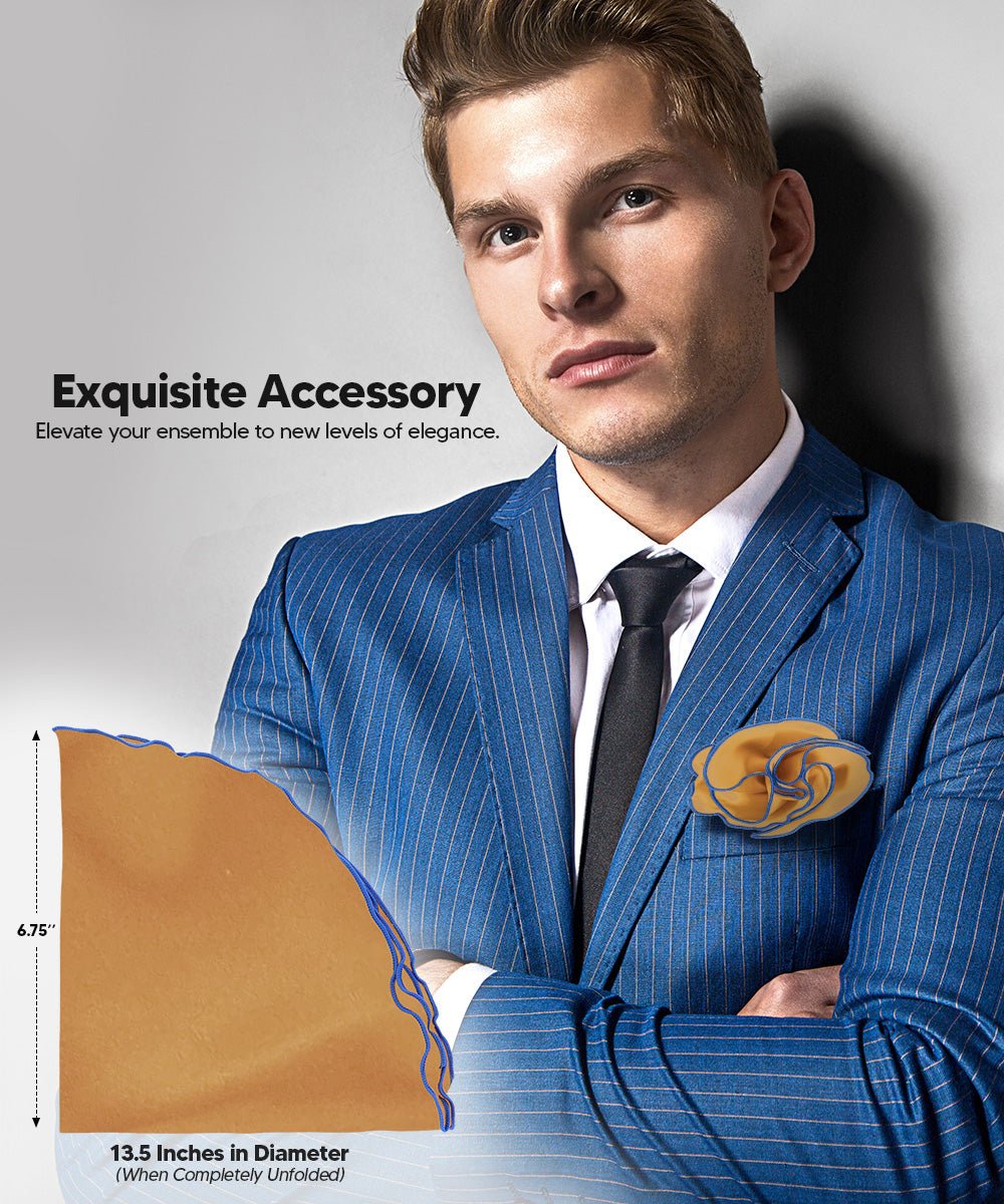 Vittorio Farina Round Satin Pocket Square with Embroidered Piping - Suits You Sir - Gold and Royal - 