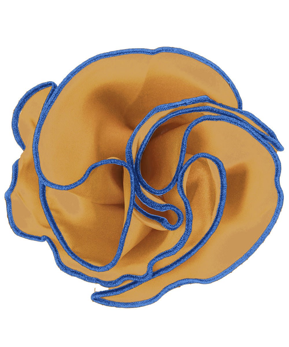 Vittorio Farina Round Satin Pocket Square with Embroidered Piping - Suits You Sir - Gold and Royal - 