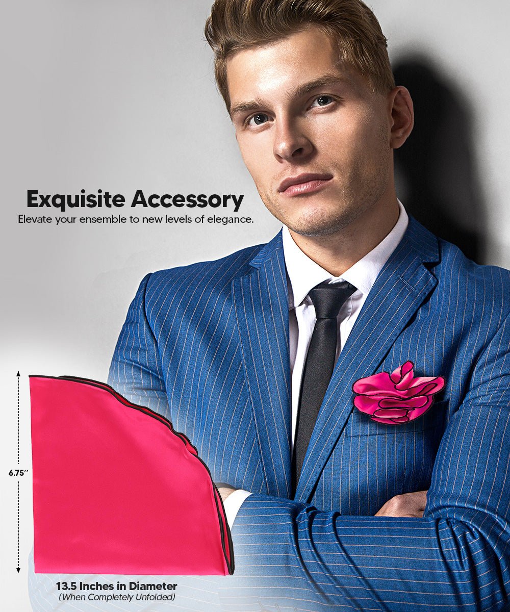Vittorio Farina Round Satin Pocket Square with Embroidered Piping - Suits You Sir - Hot Pink and Black - 