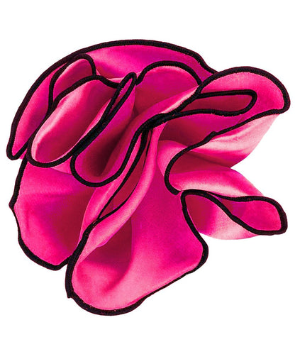 Vittorio Farina Round Satin Pocket Square with Embroidered Piping - Suits You Sir - Hot Pink and Black - 