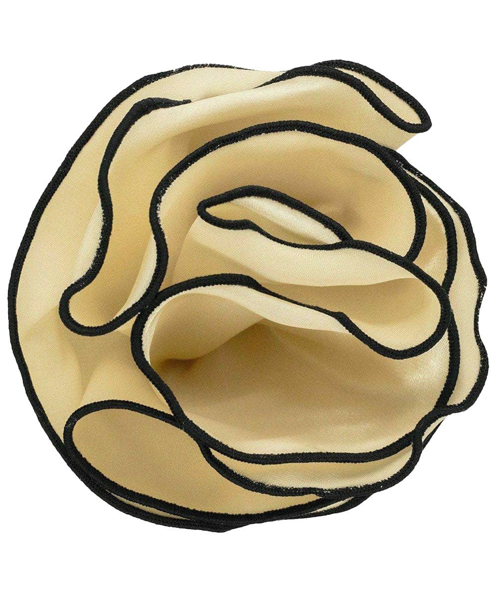 Vittorio Farina Round Satin Pocket Square with Embroidered Piping - Suits You Sir - Ivory and Black - 