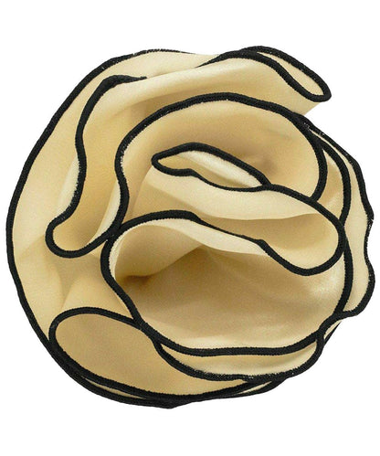 Vittorio Farina Round Satin Pocket Square with Embroidered Piping - Suits You Sir - Ivory and Black - 