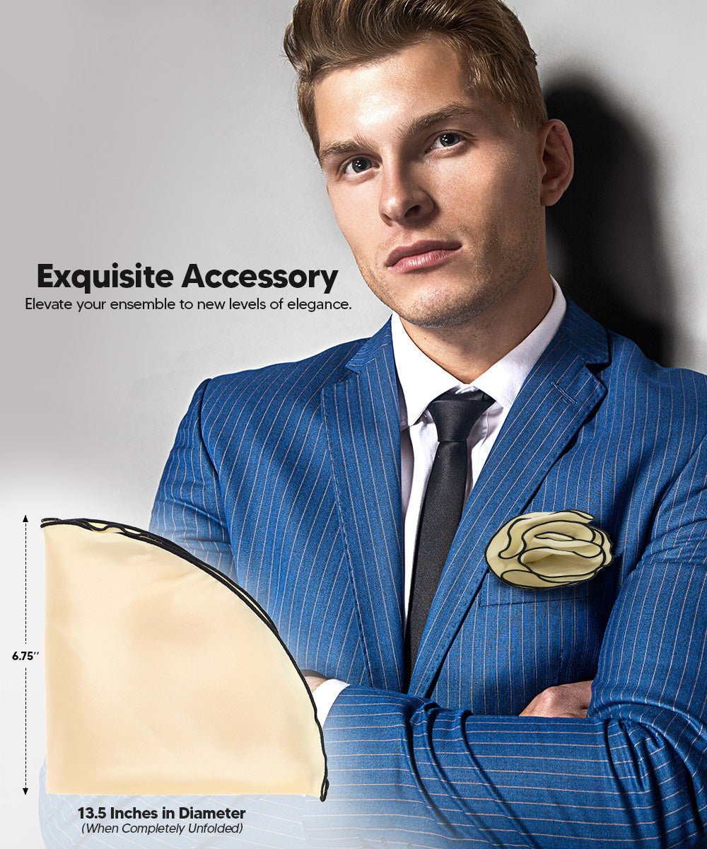 Vittorio Farina Round Satin Pocket Square with Embroidered Piping - Suits You Sir - Ivory and Black - 