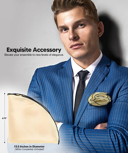 Vittorio Farina Round Satin Pocket Square with Embroidered Piping - Suits You Sir - Ivory and Black - 