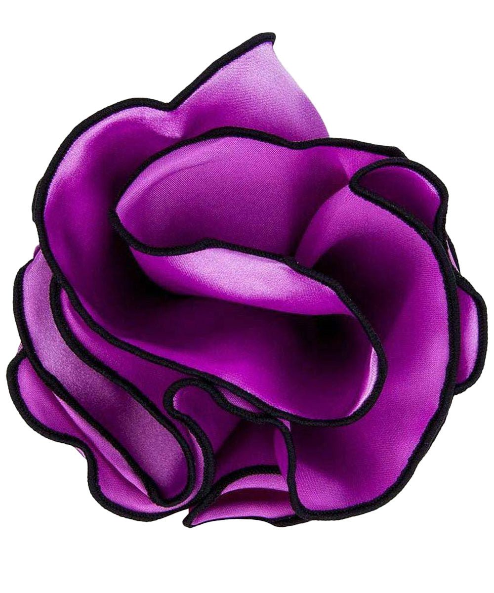 Vittorio Farina Round Satin Pocket Square with Embroidered Piping - Suits You Sir - Lavender and Black - 