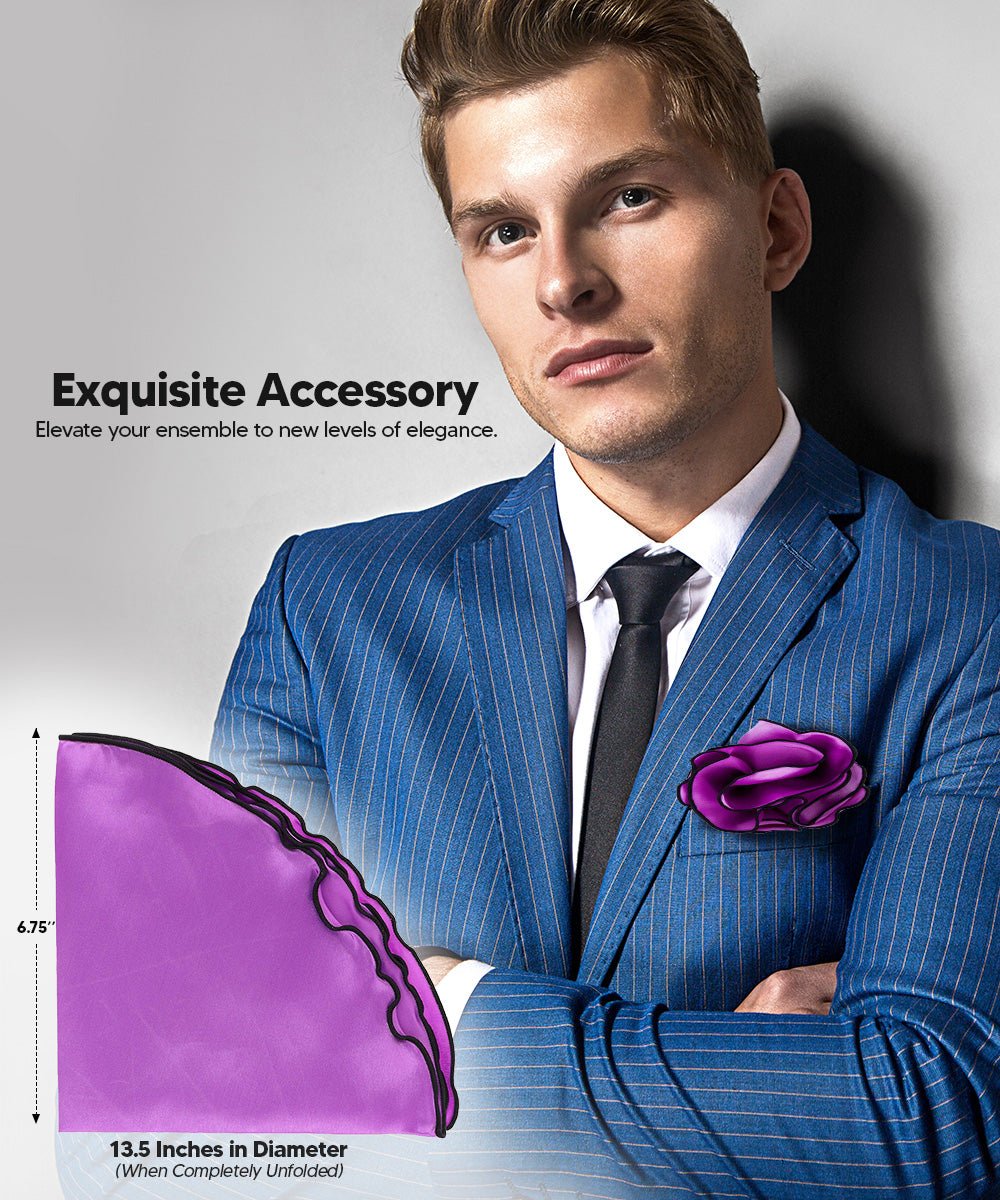 Vittorio Farina Round Satin Pocket Square with Embroidered Piping - Suits You Sir - Lavender and Black - 