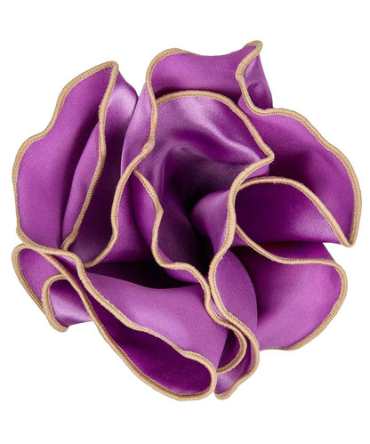 Vittorio Farina Round Satin Pocket Square with Embroidered Piping - Suits You Sir - Lavender and Tan - 