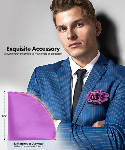 Vittorio Farina Round Satin Pocket Square with Embroidered Piping - Suits You Sir - Lavender and Tan - 