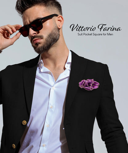 Vittorio Farina Round Satin Pocket Square with Embroidered Piping - Suits You Sir - Lavender and Tan - 