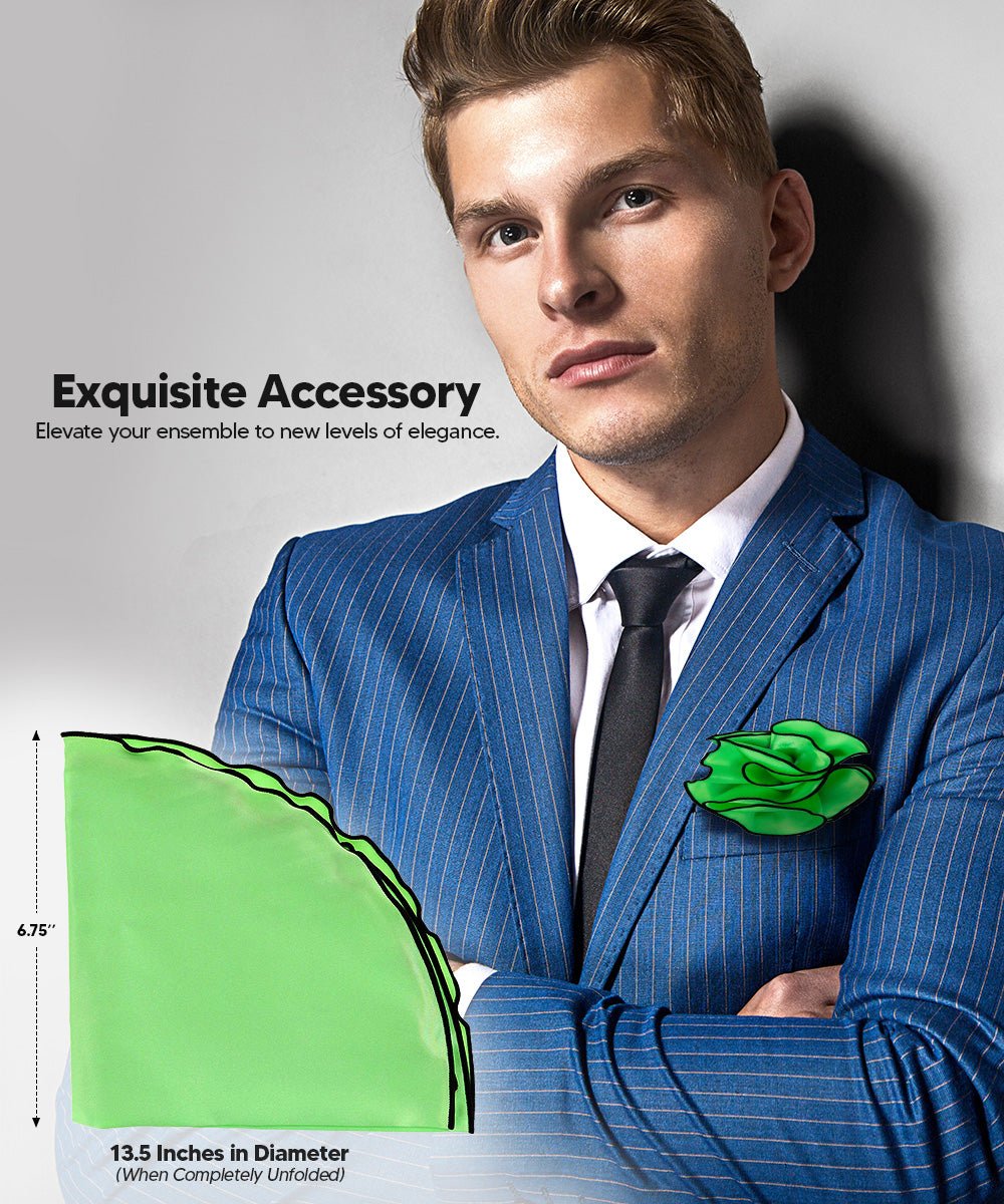 Vittorio Farina Round Satin Pocket Square with Embroidered Piping - Suits You Sir - Lime Green and Black - 