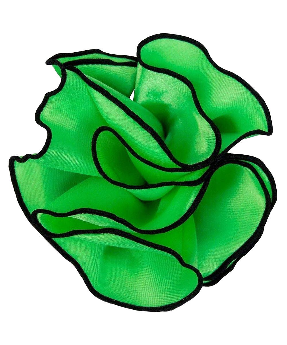 Vittorio Farina Round Satin Pocket Square with Embroidered Piping - Suits You Sir - Lime Green and Black - 