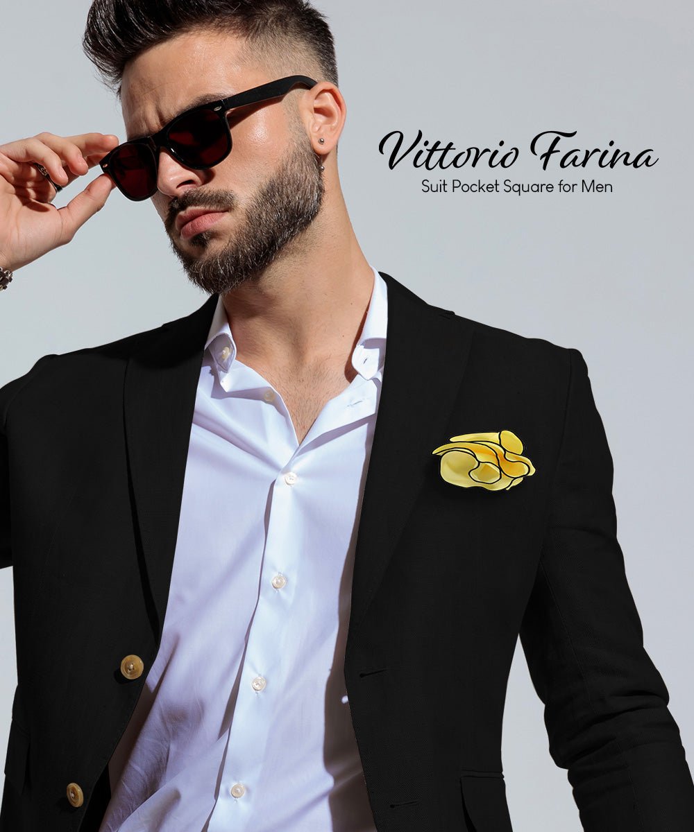 Vittorio Farina Round Satin Pocket Square with Embroidered Piping - Suits You Sir - Maize and Black - 