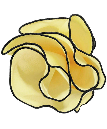 Vittorio Farina Round Satin Pocket Square with Embroidered Piping - Suits You Sir - Maize and Black - 