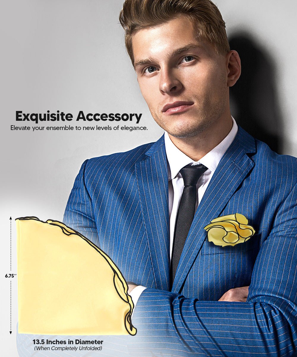 Vittorio Farina Round Satin Pocket Square with Embroidered Piping - Suits You Sir - Maize and Black - 