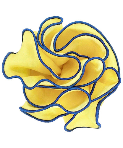 Vittorio Farina Round Satin Pocket Square with Embroidered Piping - Suits You Sir - Maize and Royal - 