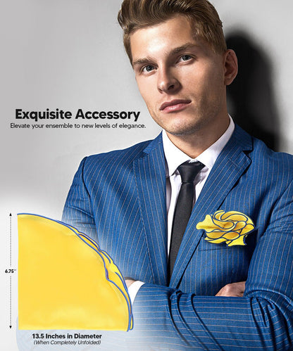 Vittorio Farina Round Satin Pocket Square with Embroidered Piping - Suits You Sir - Maize and Royal - 