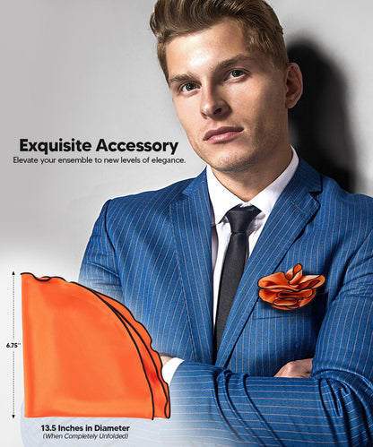 Vittorio Farina Round Satin Pocket Square with Embroidered Piping - Suits You Sir - Orange and Black - 