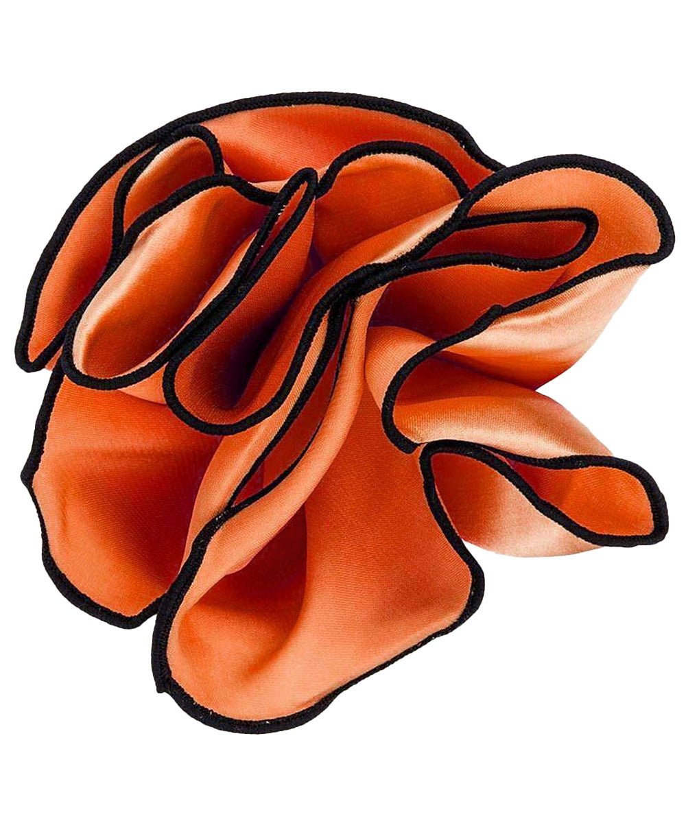 Vittorio Farina Round Satin Pocket Square with Embroidered Piping - Suits You Sir - Orange and Black - 