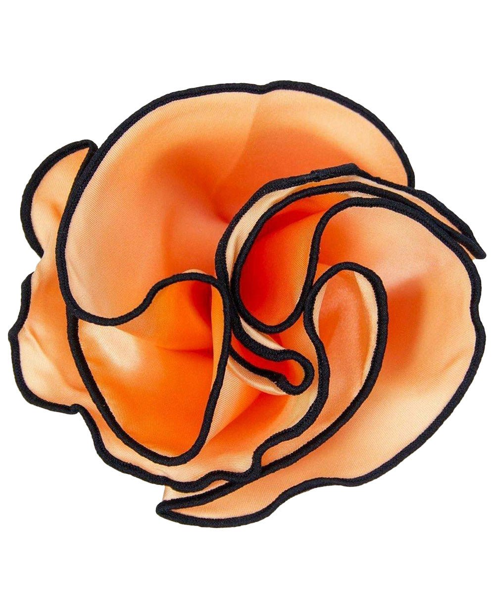 Vittorio Farina Round Satin Pocket Square with Embroidered Piping - Suits You Sir - Peach and Black - 