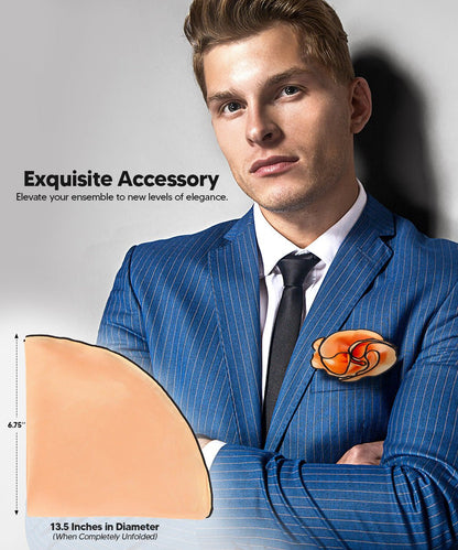 Vittorio Farina Round Satin Pocket Square with Embroidered Piping - Suits You Sir - Peach and Black - 