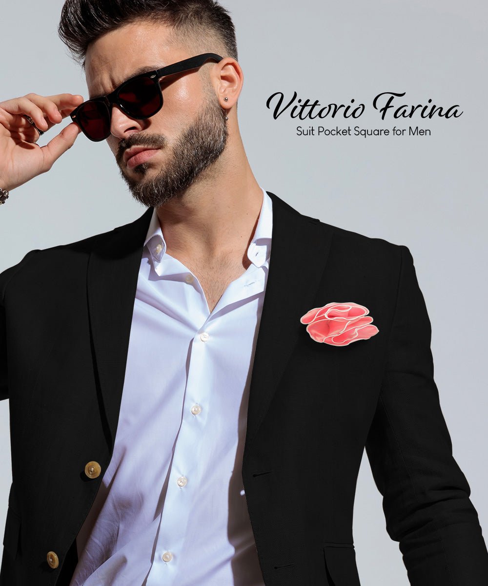 Vittorio Farina Round Satin Pocket Square with Embroidered Piping - Suits You Sir - Pink and White - 