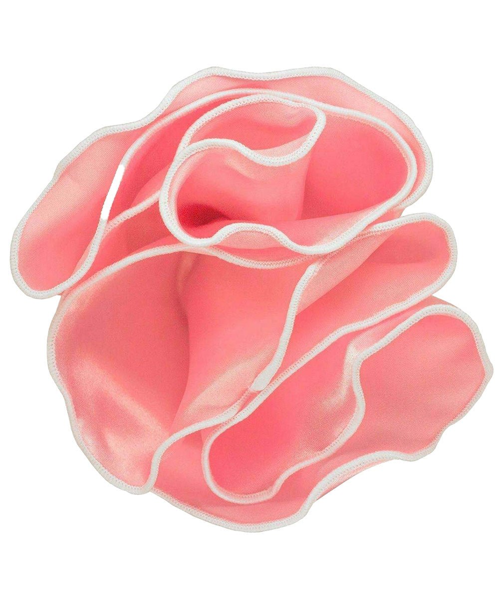 Vittorio Farina Round Satin Pocket Square with Embroidered Piping - Suits You Sir - Pink and White - 