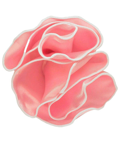 Vittorio Farina Round Satin Pocket Square with Embroidered Piping - Suits You Sir - Pink and White - 