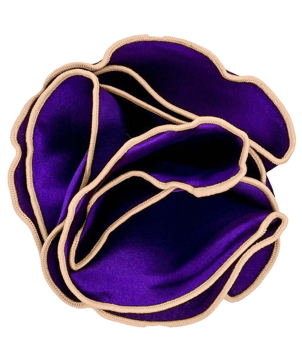 Vittorio Farina Round Satin Pocket Square with Embroidered Piping - Suits You Sir - Purple and Tan - 