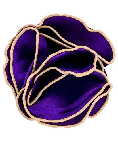 Vittorio Farina Round Satin Pocket Square with Embroidered Piping - Suits You Sir - Purple and Tan - 